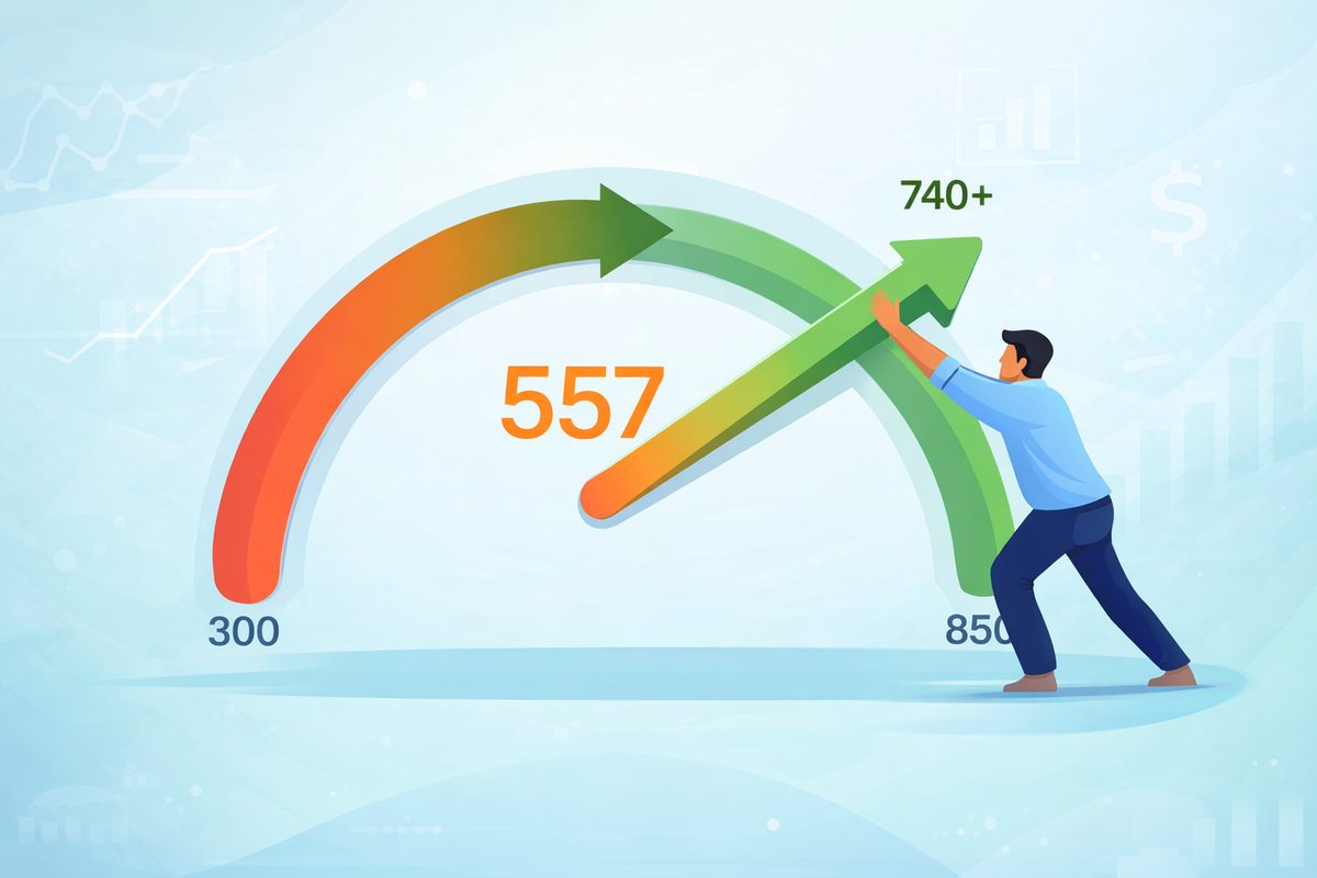 Large speedometer gauge showing a perfect FICO score, 3D render - Free Credit Stock Photo