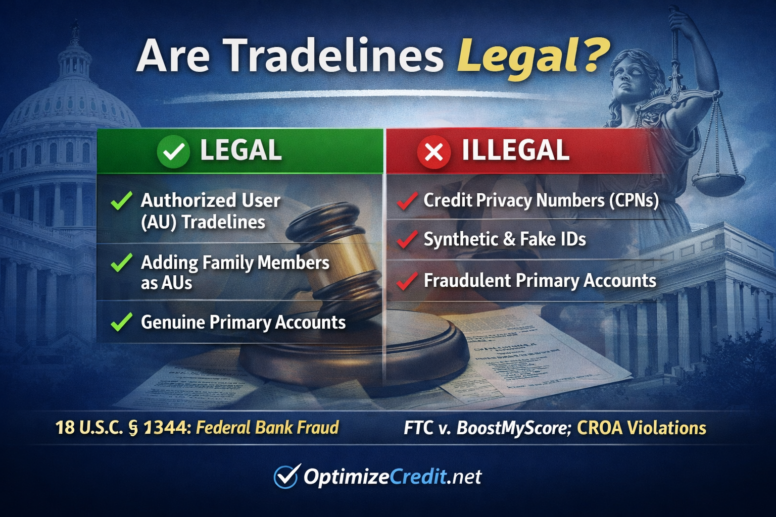 Legal versus illegal tradeline practices comparison, infographic - Free Credit Stock Photo