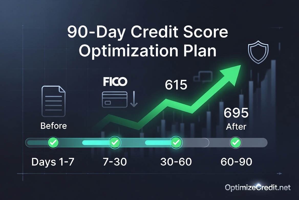 Calendar-based 90-day credit score optimization action plan