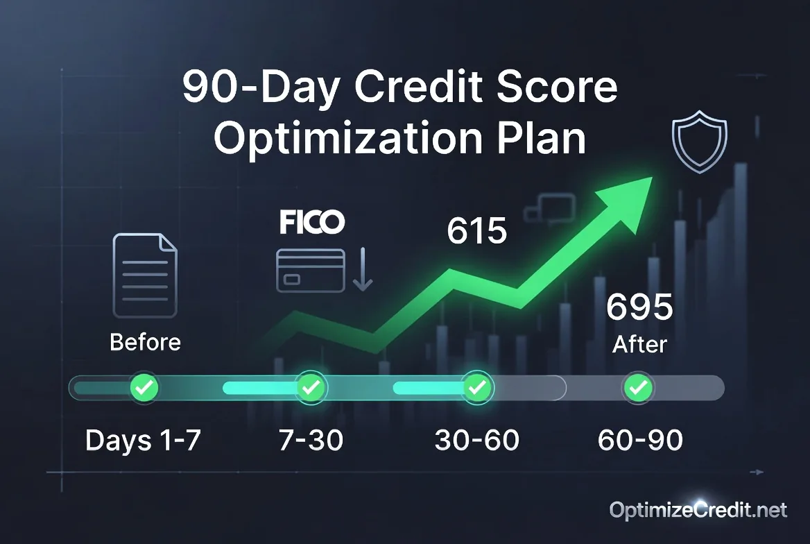 Calendar-based 90-day credit score optimization action plan