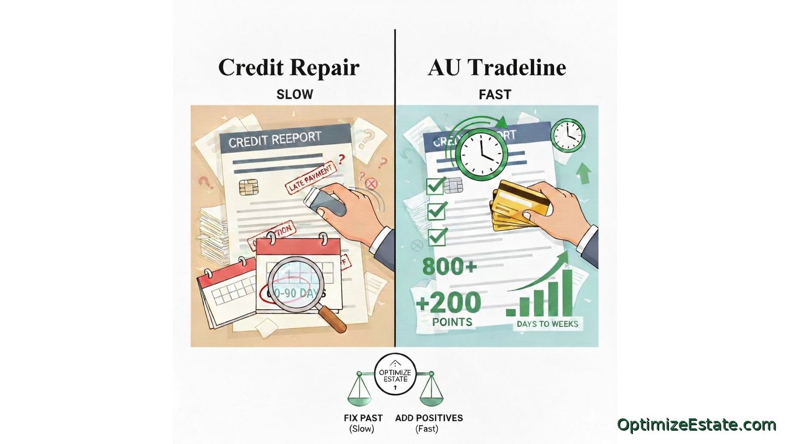 Strategic flowchart comparing tradelines and credit repair to determine the best path for credit recovery