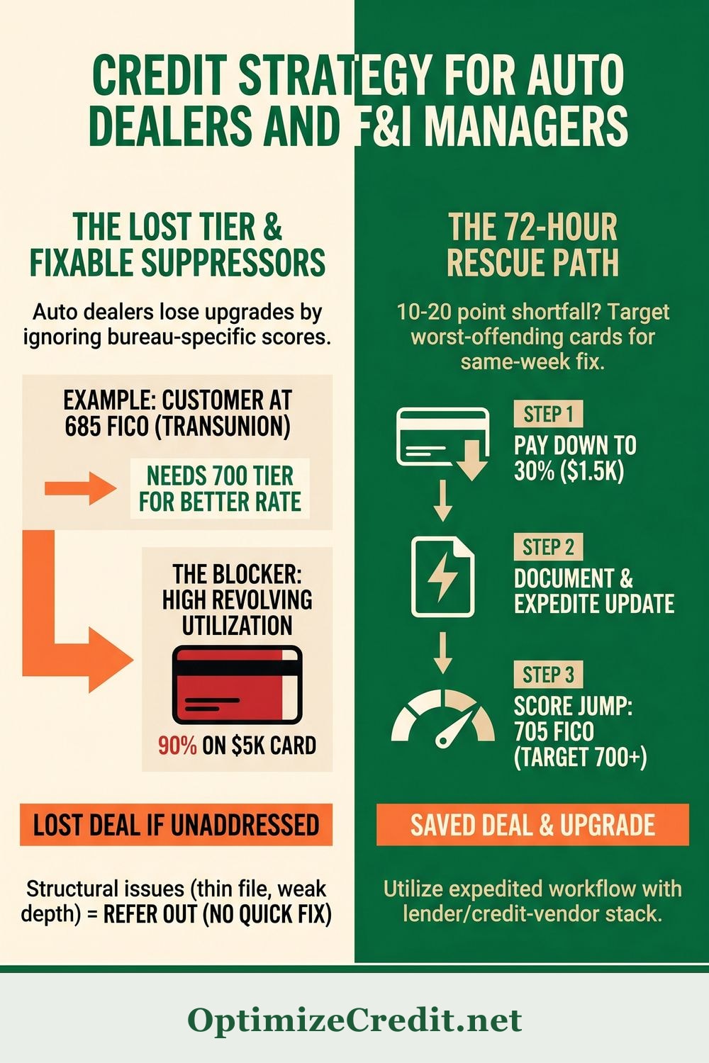 Credit Strategy for Auto Dealers and F&I Managers infographic — OptimizeCredit.net