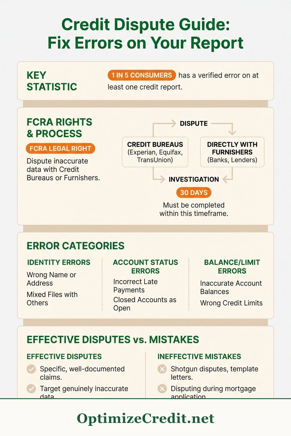 Credit Dispute Guide: Fix Errors on Your Report infographic — OptimizeCredit.net