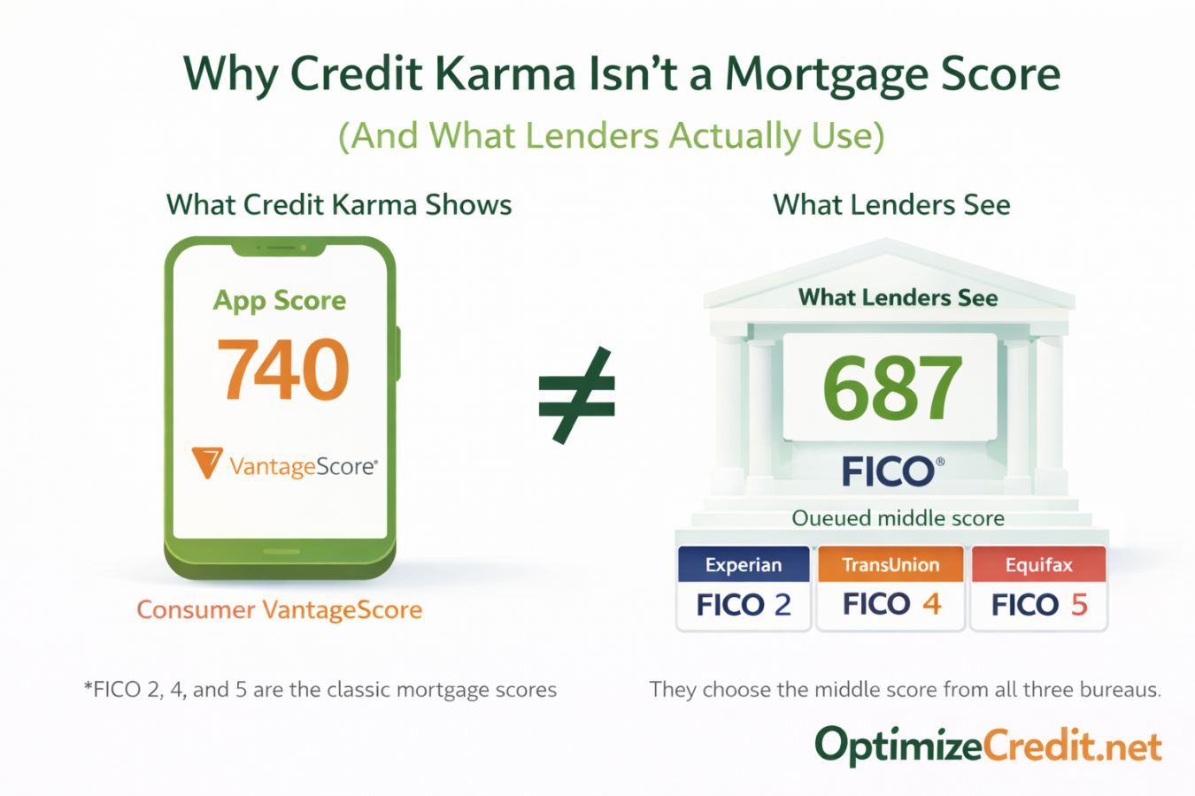 Side-by-side comparison of consumer VantageScores and the specific FICO models used in mortgage underwriting