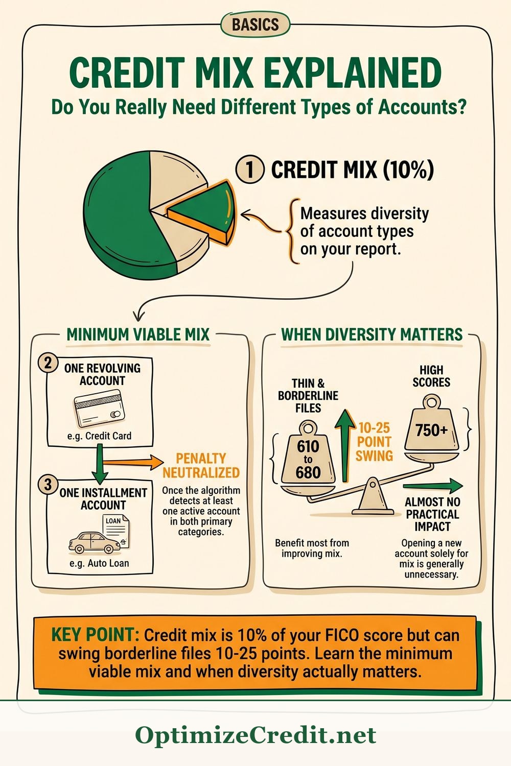 Credit Mix Explained — Do You Really Need Different Types of Accounts? infographic — OptimizeCredit.net