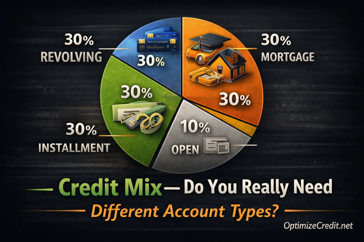 Pie chart showing how credit mix contributes to FICO score calculation