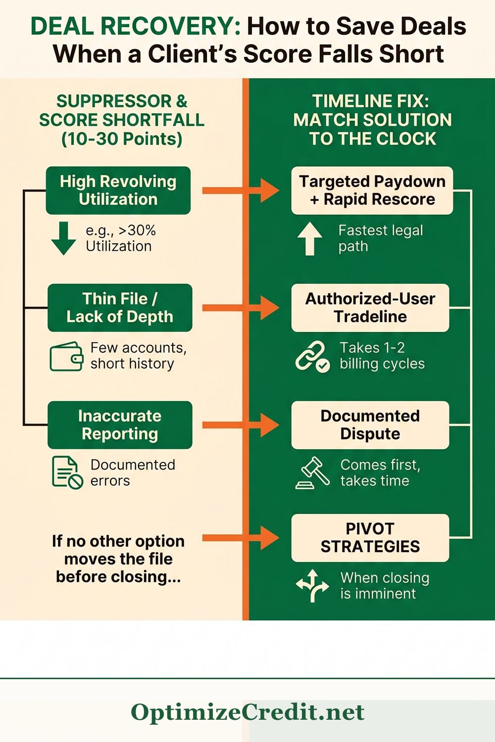 Deal Recovery: How to Save Deals When a Client's Score Falls Short infographic — OptimizeCredit.net