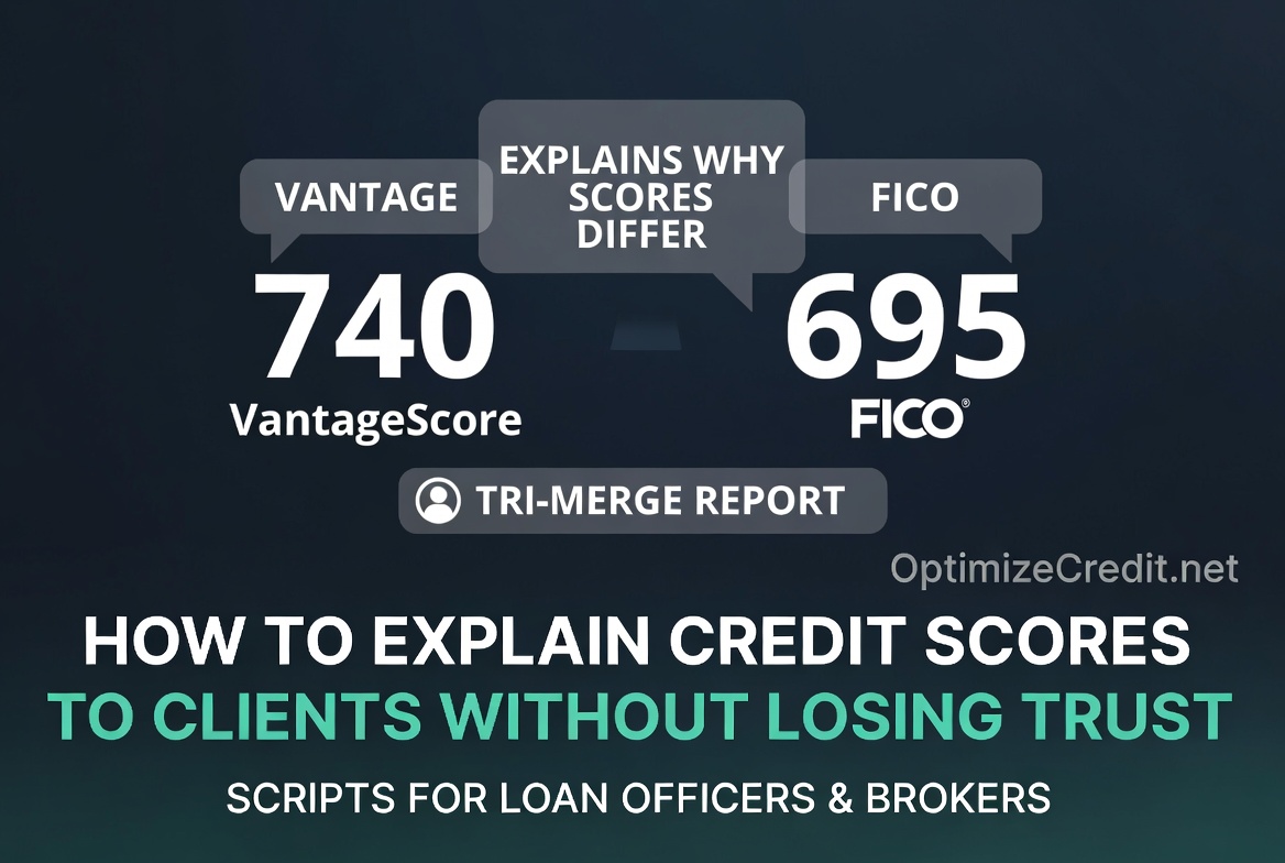 Visual aids for explaining credit scores and reports to professional clients