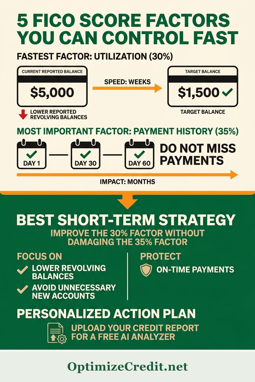 5 FICO Score Factors You Can Control Fast infographic — OptimizeCredit.net