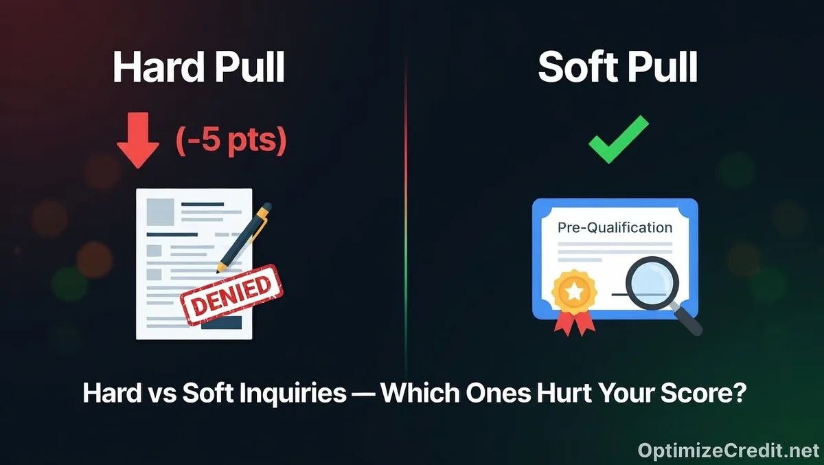Comparison diagram of hard versus soft credit inquiries and their score impact