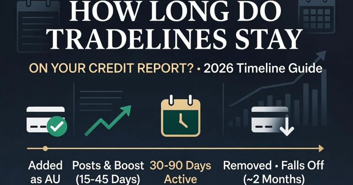 Timeline showing how long tradelines stay on a credit report after removal