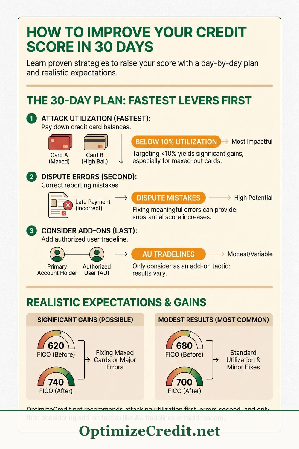 How to Improve Your Credit Score in 30 Days infographic — OptimizeCredit.net
