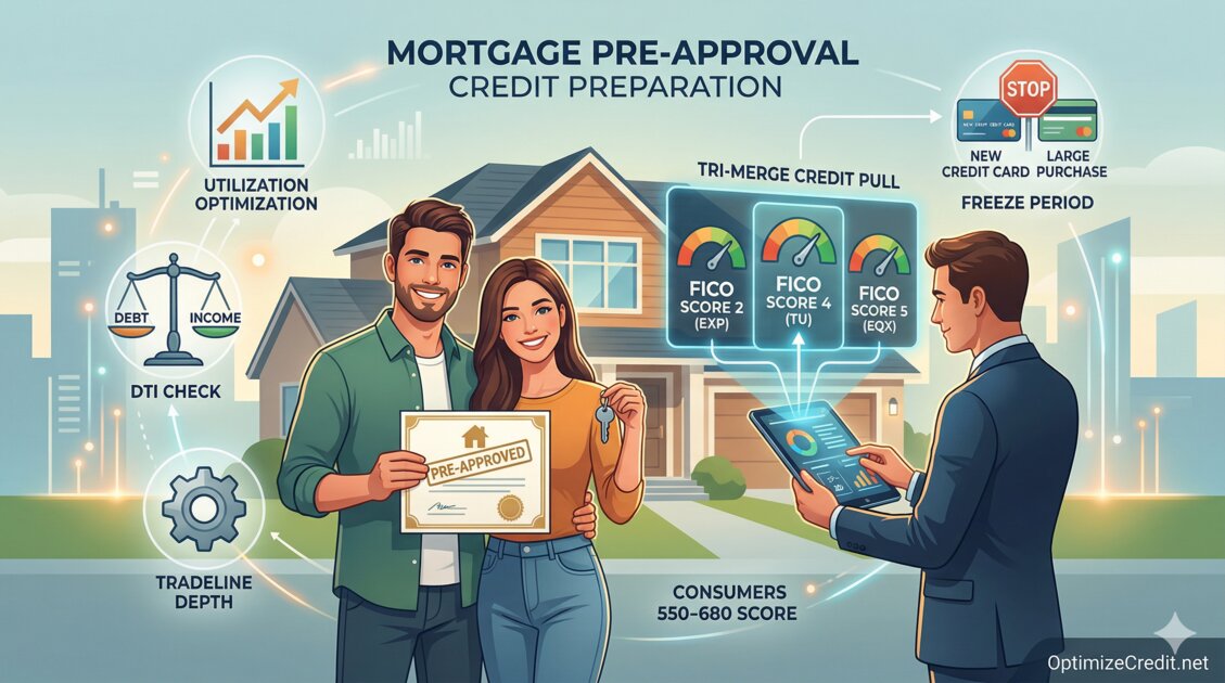 Mortgage Pre-Approval — What Happens to Your Credit and How to Prepare infographic — OptimizeCredit.net