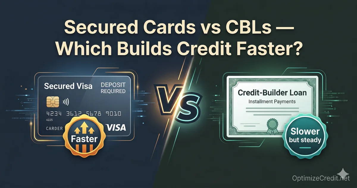 Side-by-side comparison of secured credit cards versus credit builder loans
