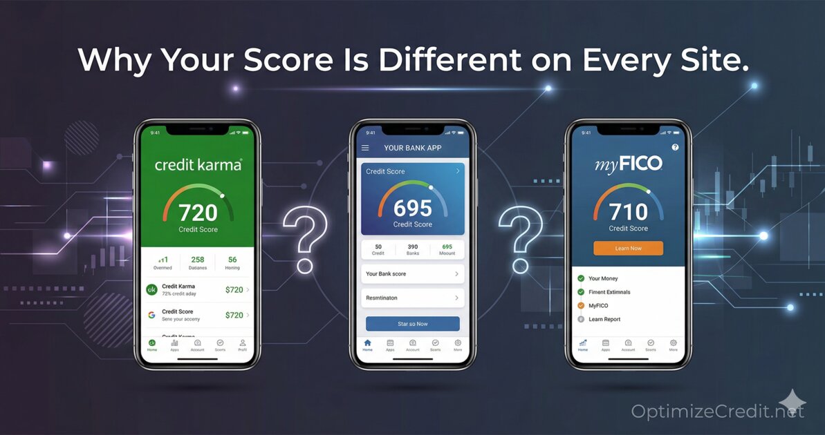 Comparison chart showing why credit scores differ across bureaus and models