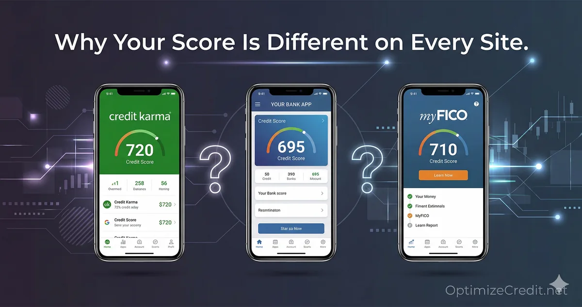 Comparison chart showing why credit scores differ across bureaus and models