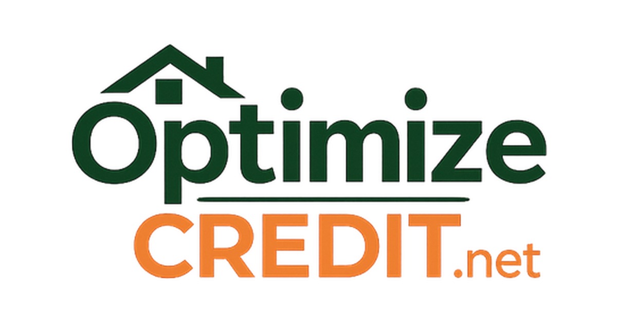 Logo for Optimize CREDIT.net, featuring the brand name in green and orange text with a stylized roof icon.